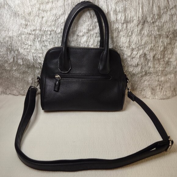 David Jones Black Pebbled Faux-Leather Satchel Crossbody Handbag - Picture 3 of 16